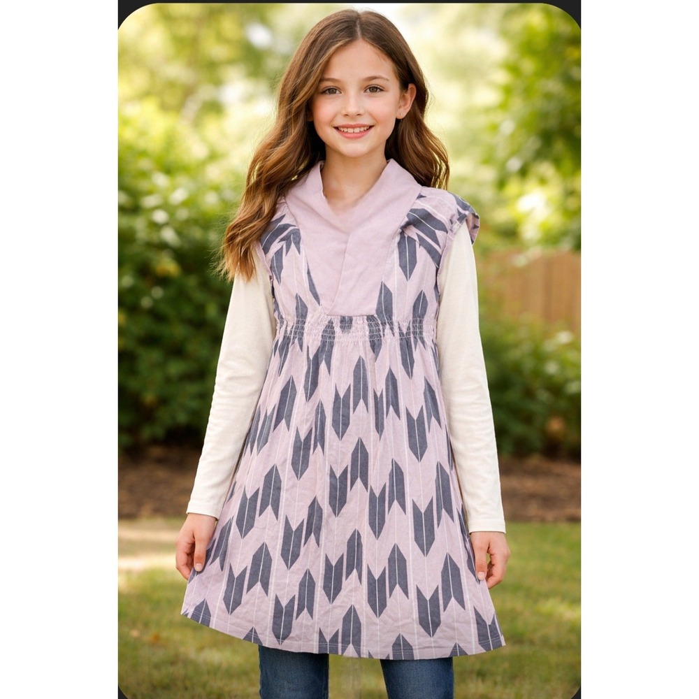 Tea Collection Girls Purple Arrow Print Layered Long Sleeve Dress Size 12